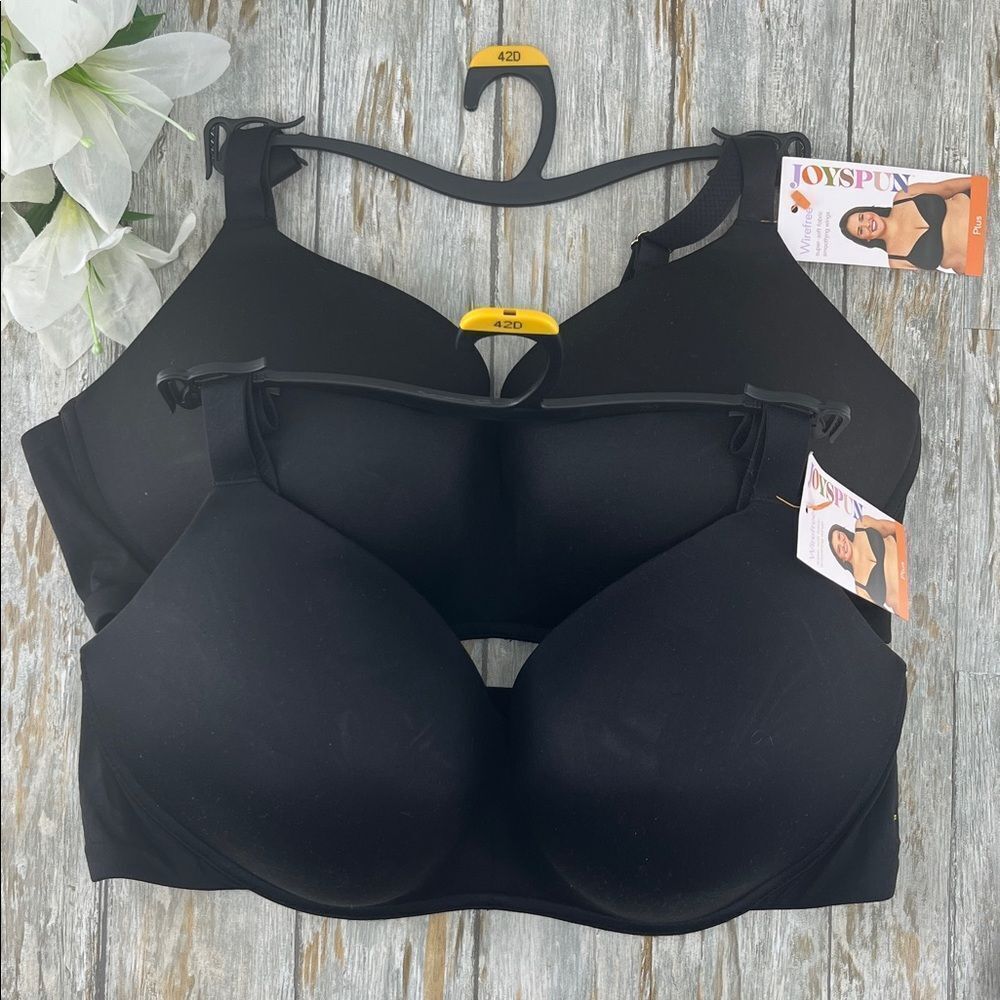 Women's Plus Brushed Micro Wireless Bra Black 2-Pack Size 42D